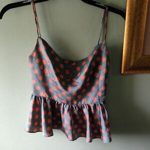 Zara Coral Polka Dot Peplum Cami in Gray